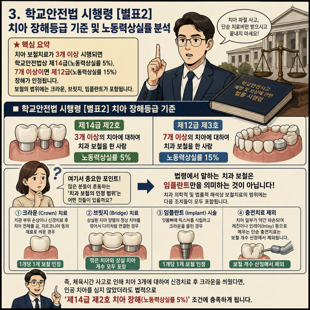 학교안전법 시행령 별표2 치아 장해등급 기준 및 노동력상실률 분석.png